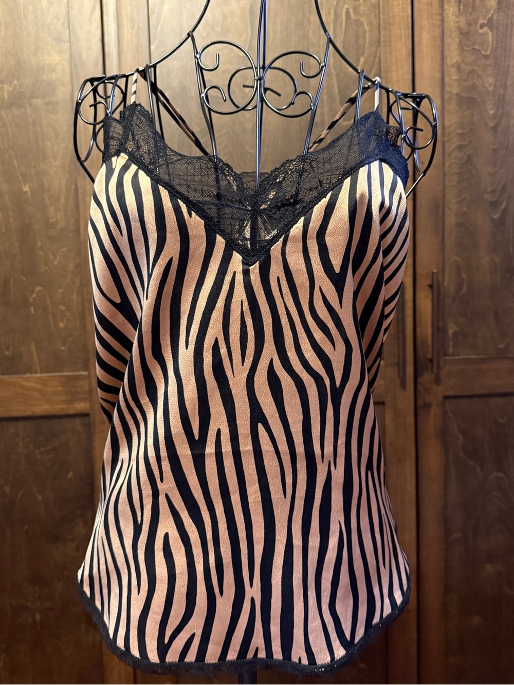 lovestitch Black & Tan Zebra-Print Lace-Trim Cami